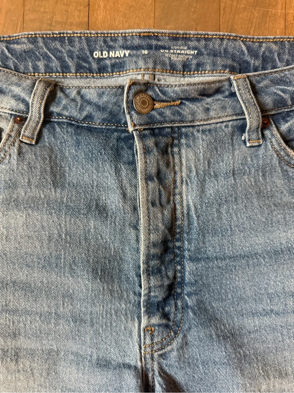 Old Navy Women’s 16 “High Rise OG Secret-Smooth” Light Blue Denim Cutoff Shorts